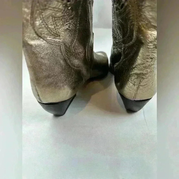 Vintage Lenni Lattice Cowboy Western Boots Metallic Gold Leather Italy - Picture 7 of 10